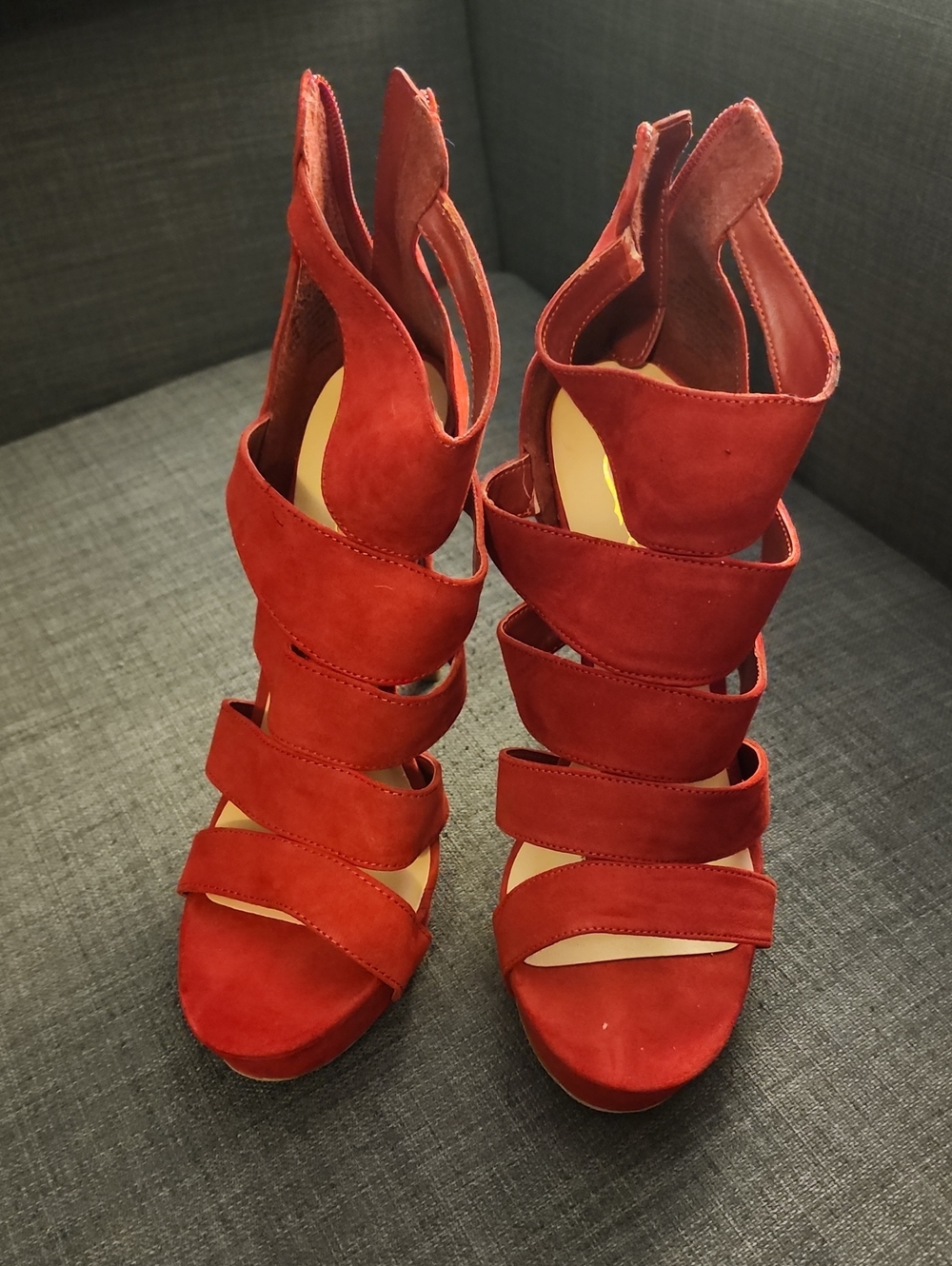 Candie's Red Suede Strappy High Heel Sandals